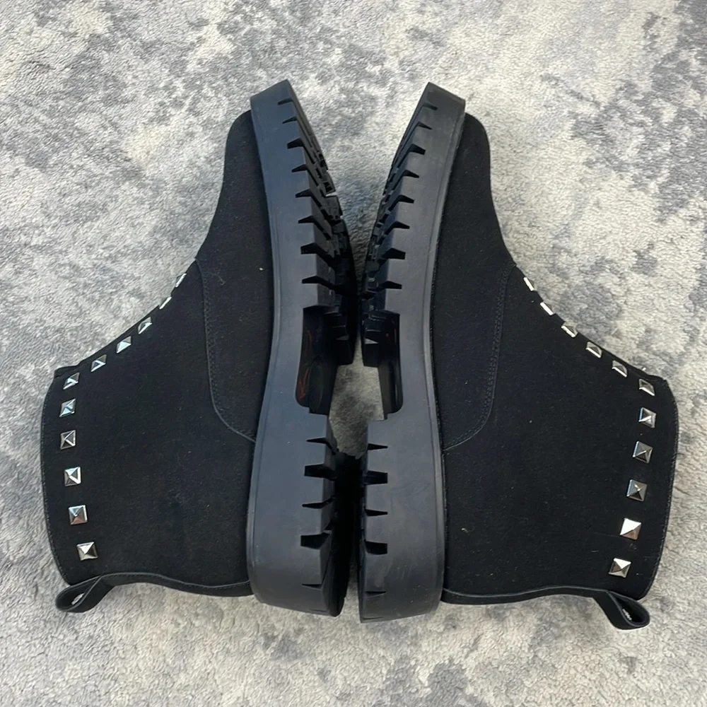 New Hidden Gems Rockstud Riot Combat Ankle Boots Black Goth Emo Sz 13